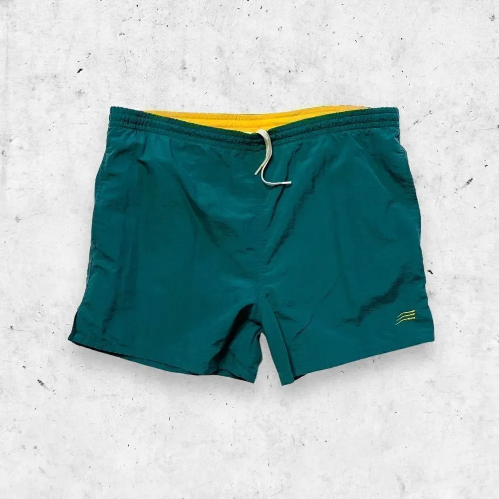 Vintage 90s Cheetah Sports Nylon Swim Shorts, Mesh Lined, Drawstring, Pocket…